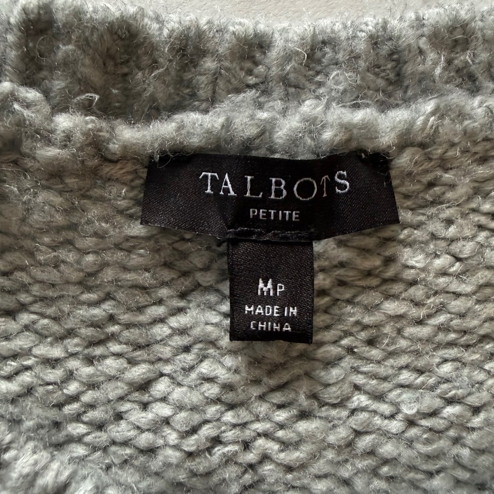 Talbots Petite Medium Snow Cardinal Winter Wool Blend Grey Cardigan Sweater - Picture 4 of 9